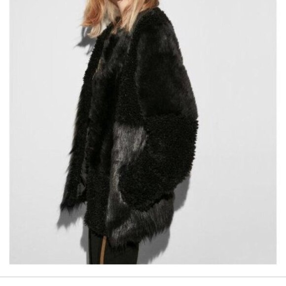 Express Black Faux Fur Coat Medium - Picture 9 of 9